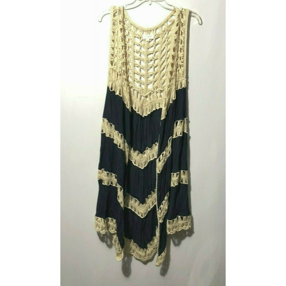 Umgee Sizez L Duster Boho Vest Knit Crochet Blue